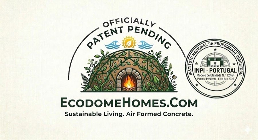 EcoDomeHomes — Officially Patent Pending. INPI Portugal, Modelo de Utilidade N.º 12464, filed February 2026.