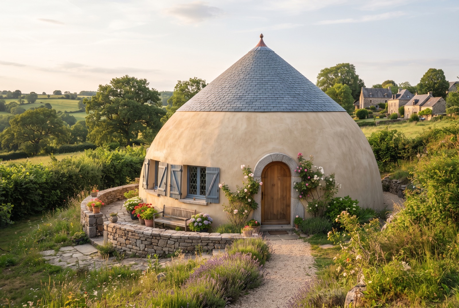 Dôme dans la campagne française, conception EcoDomeHomes