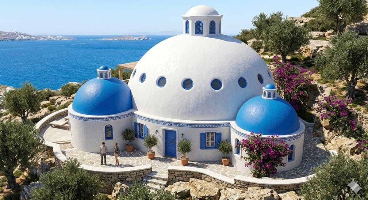 Maison Dôme Style Santorin, conception EcoDomeHomes